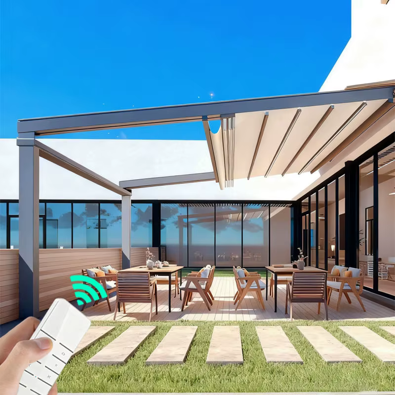 Auvent rétractable électrique motorisé, auvent pliable pour patio, restaurant, balcon, protection solaire imperméable, télécommande, cadre en aluminium