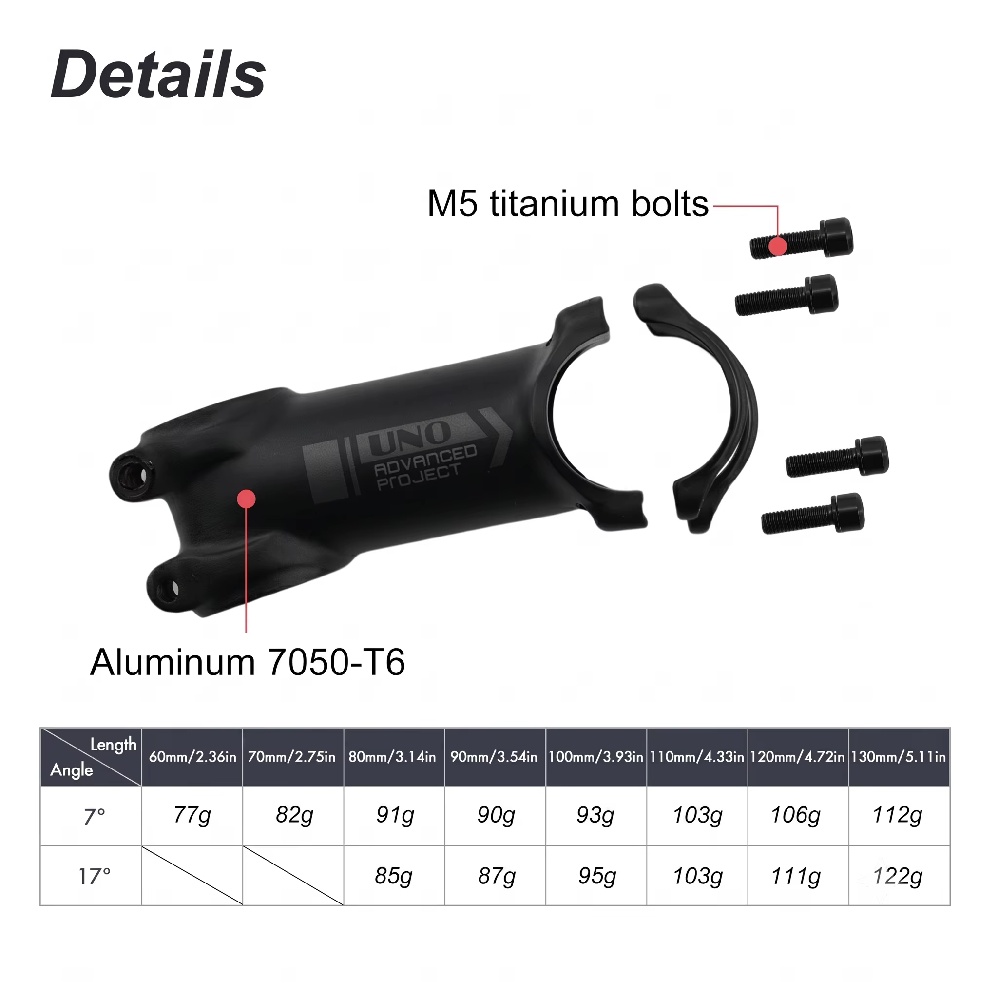 Tige de vélo VTT ultralégère en titane noir intégral Al7050 -7 ° / 17 ° Guidon 60-130 mm 31