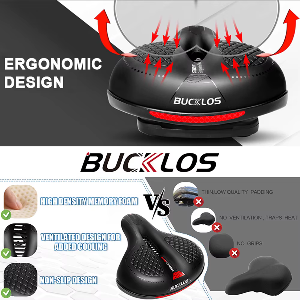 BUCKLOS Selle de vélo avec grand coussin léger et large
