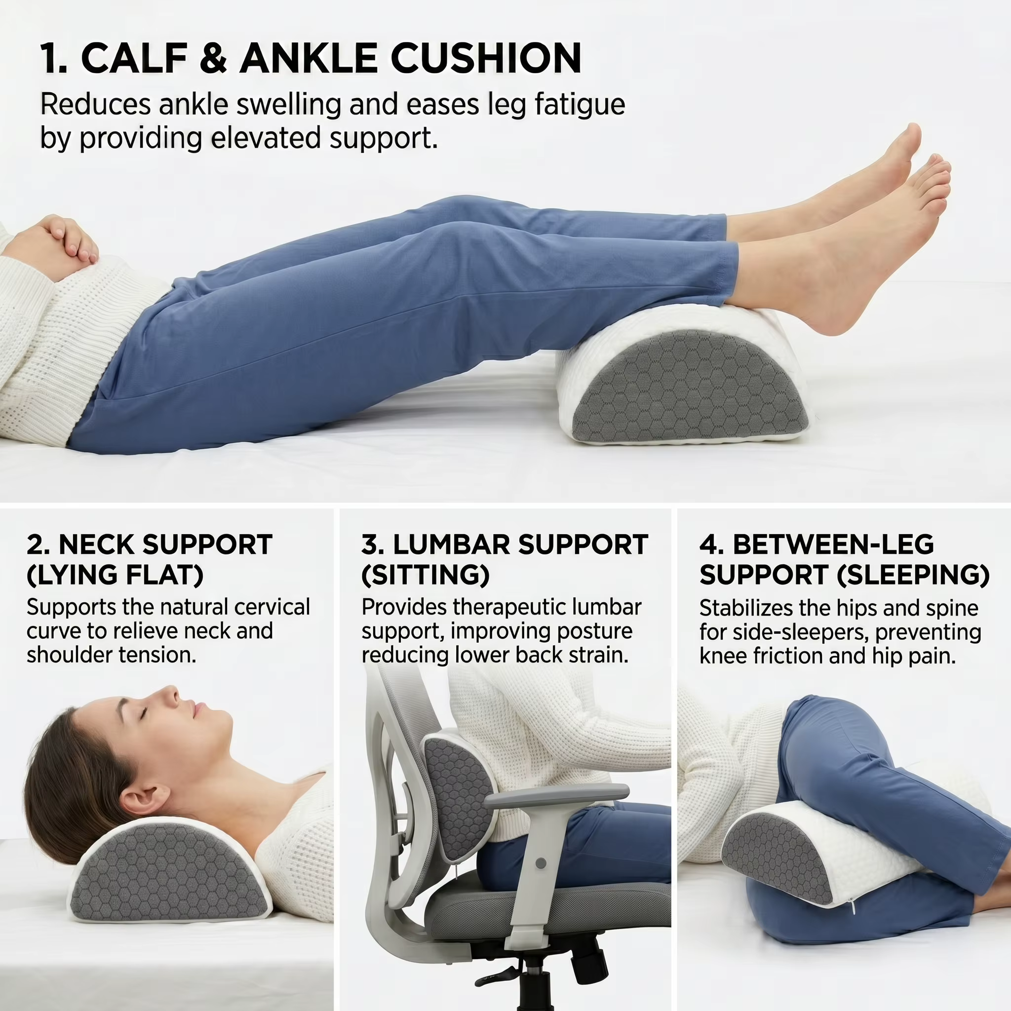 Coussin pour genoux pour dormeurs latéraux, coussin ergonomique en mousse à mémoire de forme pour soulager la sciatique, les douleurs aux hanches et au dos, avec housse lavable