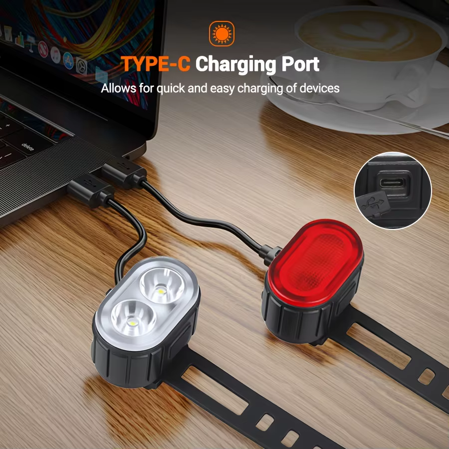 Kit d'éclairage avant et arrière pour vélo IPX6 - Éclairage LED multifonctionnel rechargeable