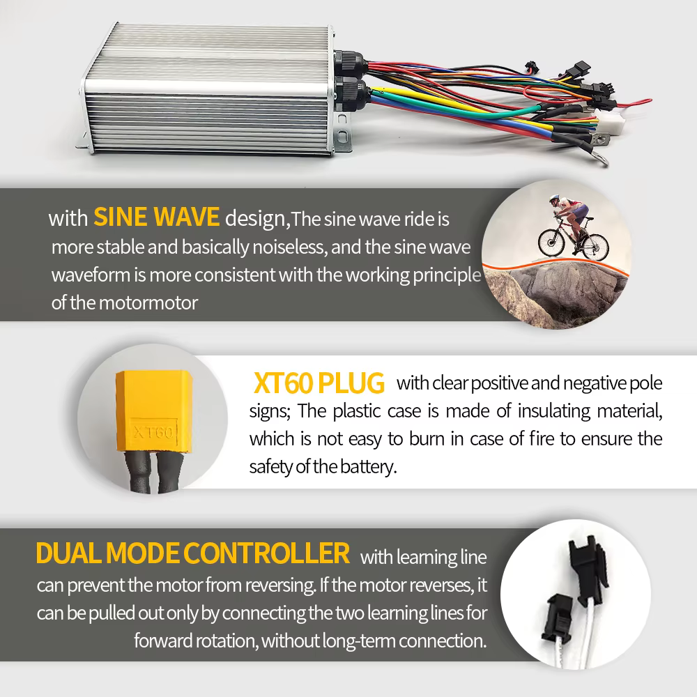 Ebike avec fonction d'apprentissage 17A26A30A35A 40A 45A 60A 80A contrôleur à onde sinusoïdale 36V-72V