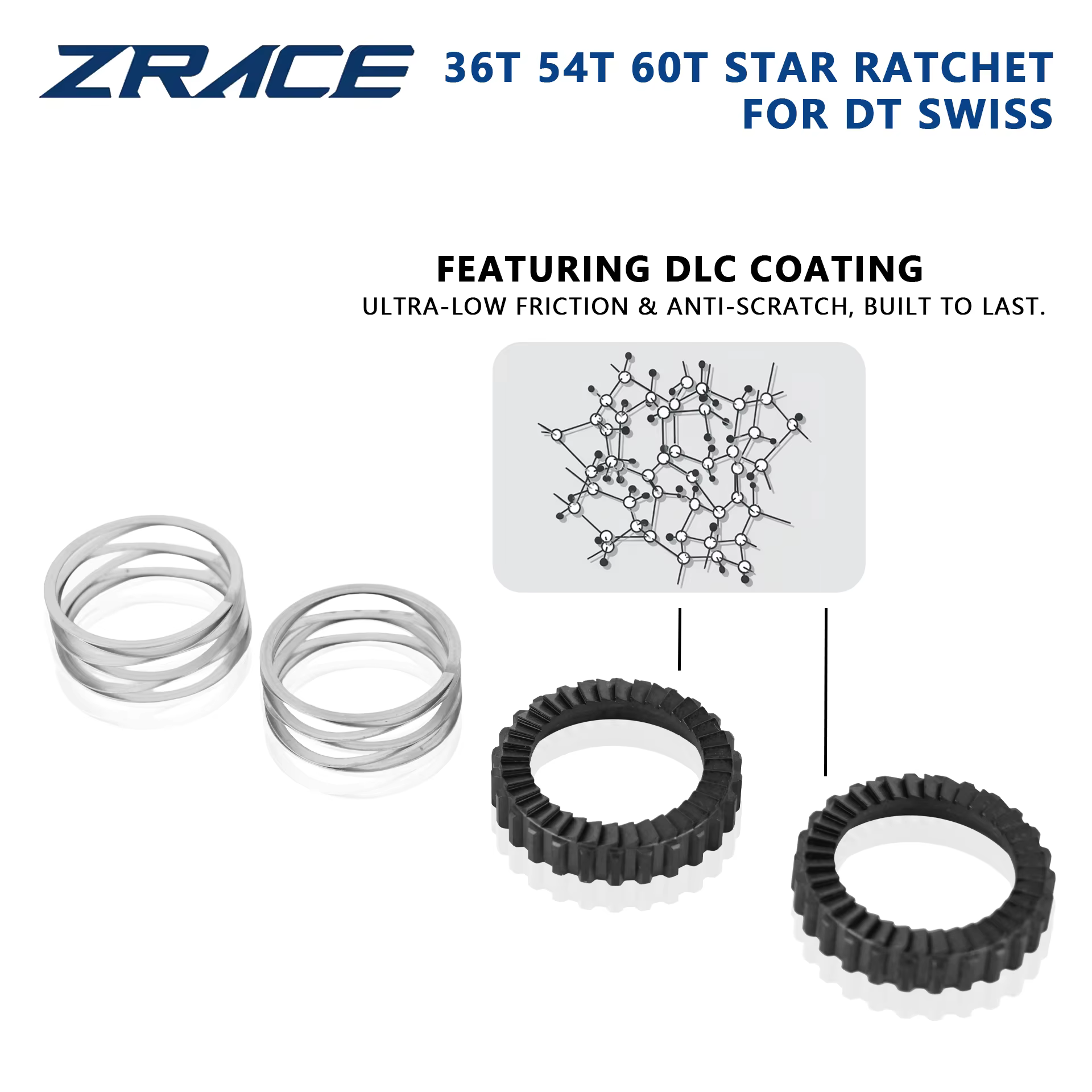Kit de service de mise à niveau ZRACE Star Ratchet avec revêtement DLC 36T 54T 60T pour moyeu arrière DT Swiss 180 240 350, pièce de rechange à haute performance