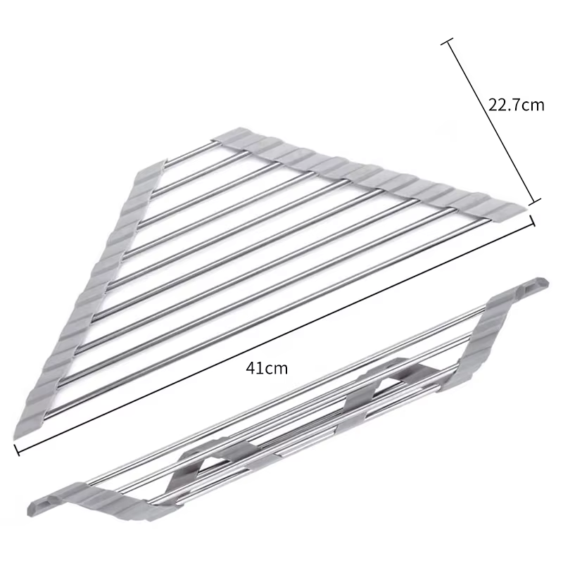 Triangle Roll-Up Vaisselle vaccage T1 pour Évier Coin Pliable En Acier Inoxydable Caddy Éponge Étagère Support Cuisine Proximité