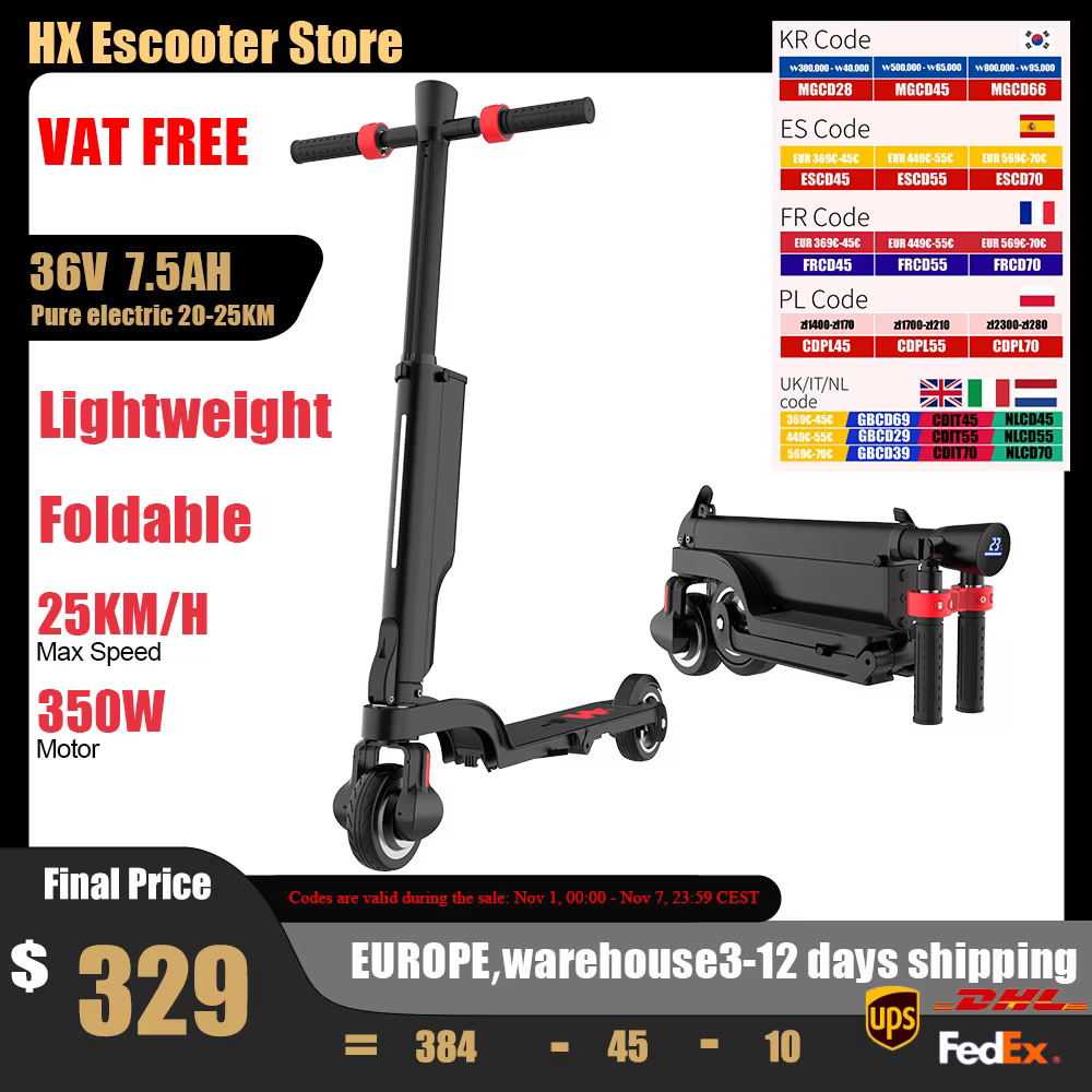 HX X6 Scooter électrique adulte 350W 7.5AH 36V 25 KM/H pliable