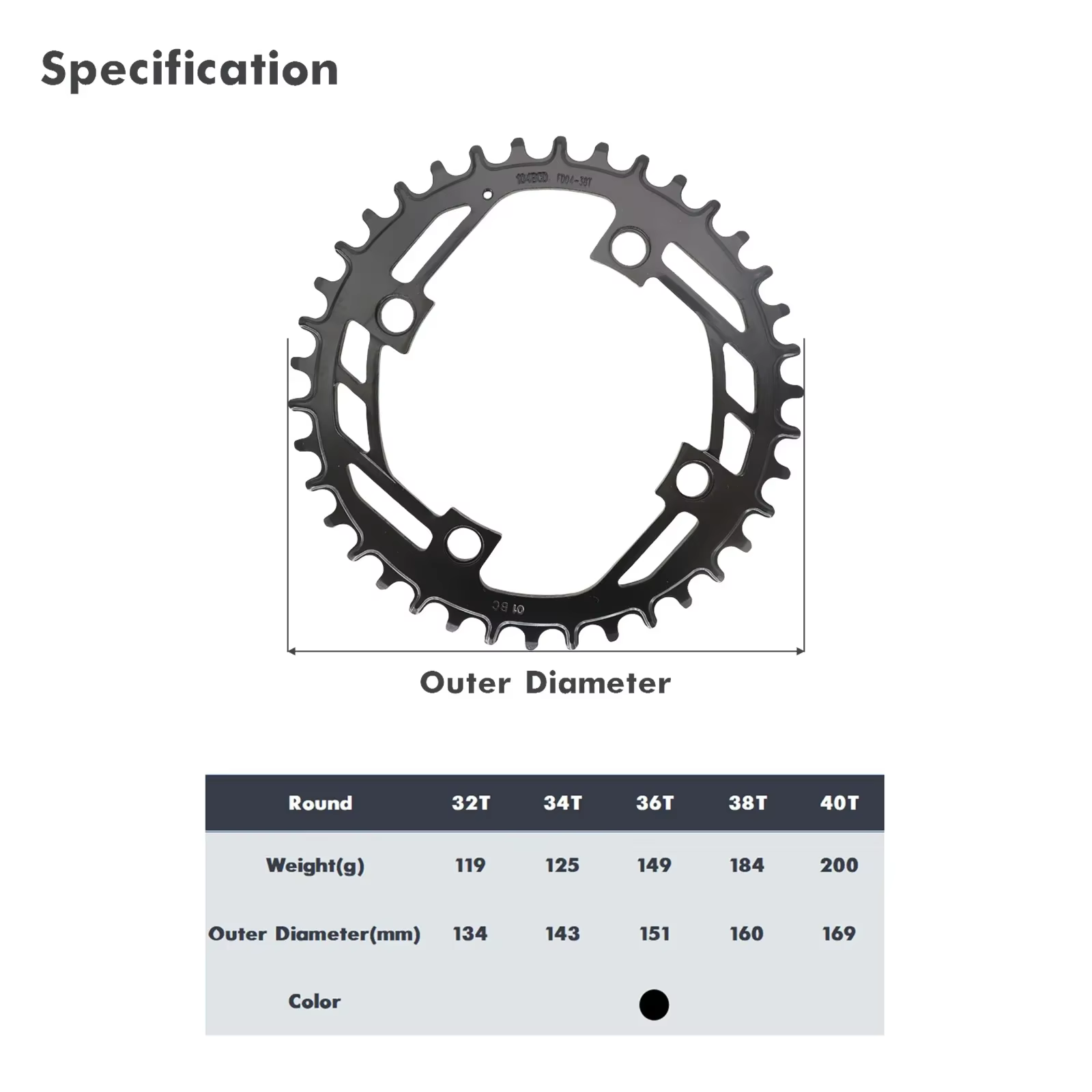 Plateau de pédalier Prowheel 104BCD en acier 32T 34T 36T 38T 40T Narrow Wide Super Durable 15000KM pour VTT 8/9/10/11/12 vitesses