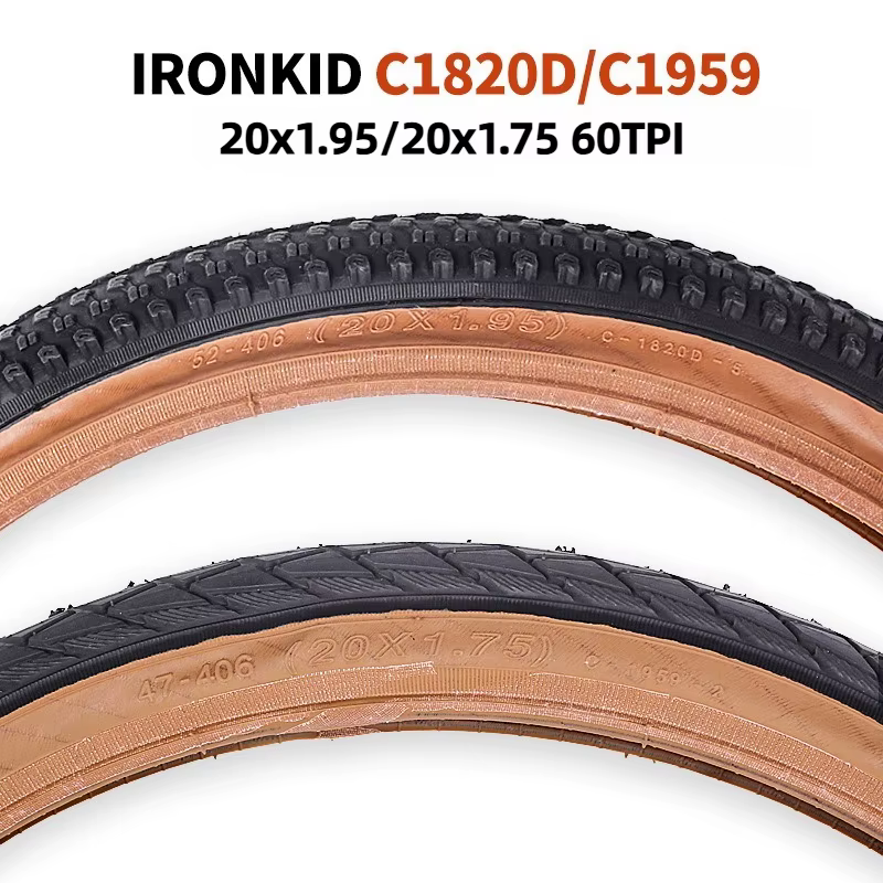 Pneu de vélo pliable CST 20 pouces C1820D/C1959, 406 20×1.75/1.95, pneu rétro avec flanc brun, 60TPI
