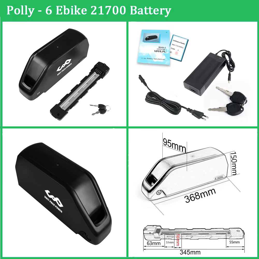 Batterie de Vélo Électrique 21700 Downtube Polly 72V 60V 52V 48V 24Ah 36V 30Ah 25Ah 15Ah pour Moteur 2000W 1500W 1000W 750W 350W