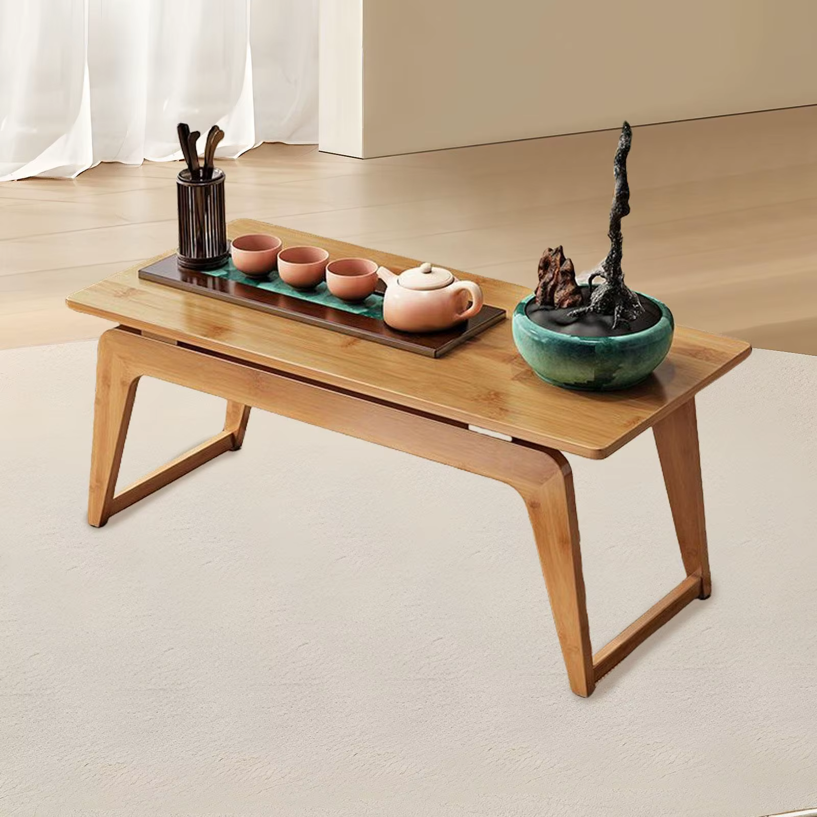 Petite table basse pliante, facile à assembler, portable, rectangulaire, pour balcon, extérieur, intérieur, chambre, salon, décoration
