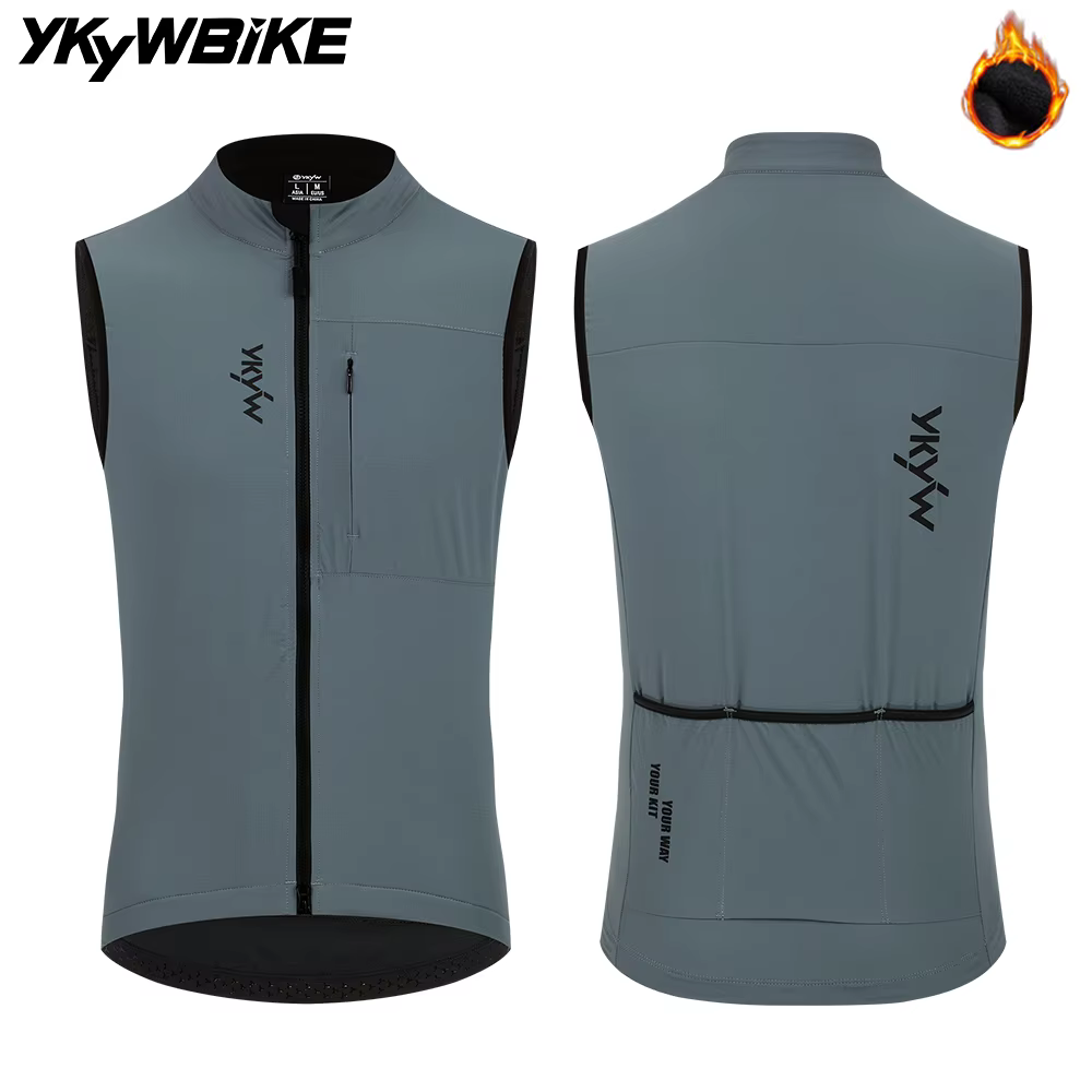 YKYWBIKE Gilet de cyclisme thermique en polaire pour homme