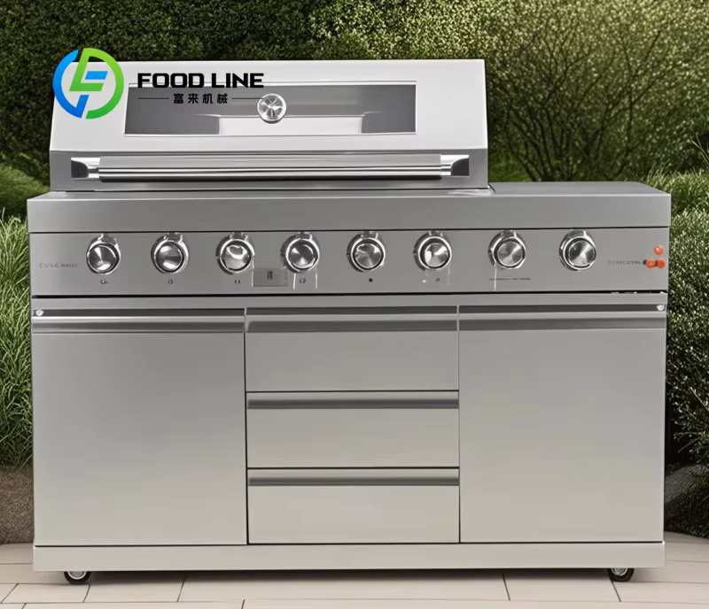 Ensemble de cuisine d'extérieur de luxe moderne 2026 avec barbecue et réfrigérateur pour jardin domestique, grils de barbecue extérieurs personnalisables