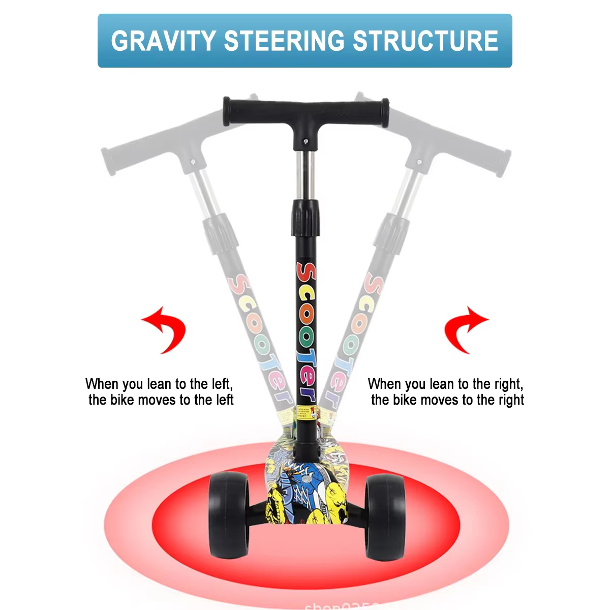 Trottinette Pliante à 3 Roues avec LED pour Enfant, Vélo d'Équilibre Réglable, Planche à Roulettes, Jouet de dehors