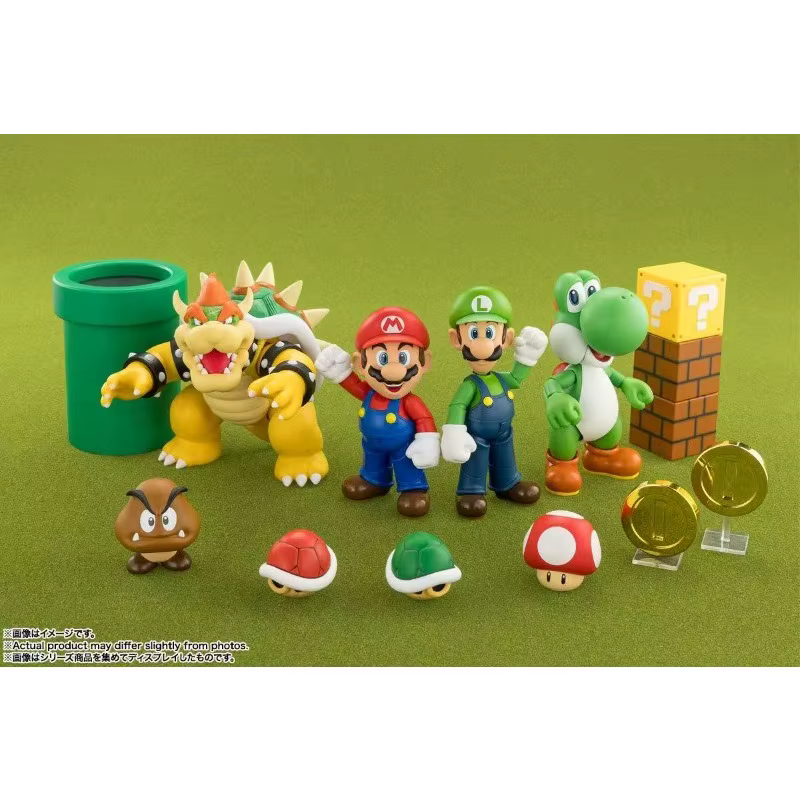 En stock, Bandai S.H.Figuarts, série Super Mario, Luigi, Bowser, Yoshi, pack d'accessoires de scène, figurines d'action, jouets pour garçons et filles, cadeau