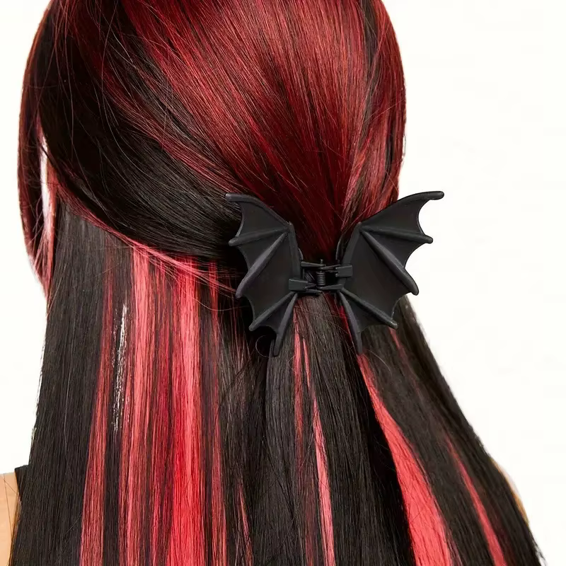 Pince à cheveux chauve-souris gothique Halloween noir mat gothique Style Punk imprimé Animal épingle à cheveux pour femmes, accessoire de cheveux de fête élégant
