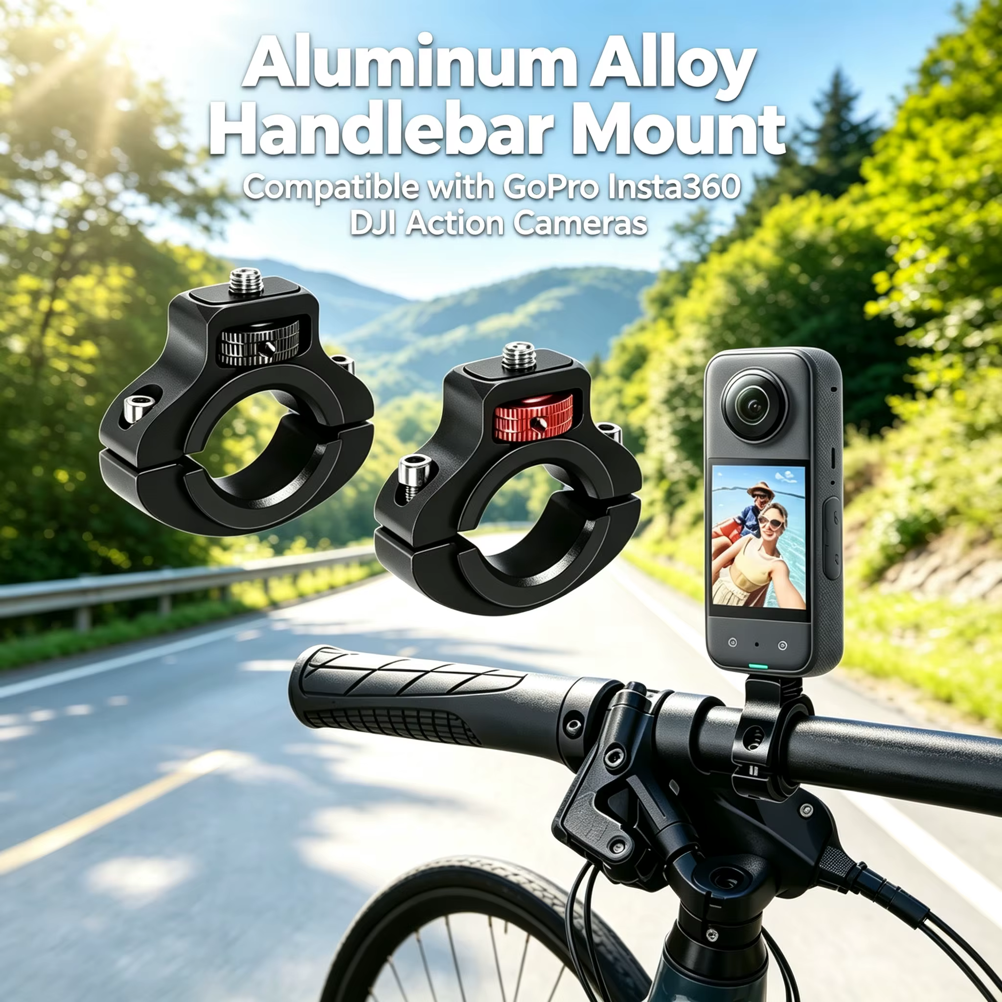 Support de guidon de vélo en alliage d'aluminium avec vis de 1/4 pouces pour caméra GoPro Hero 13 12 11 10 9 DJI OSMO Action 6 5 4 insta360 X5
