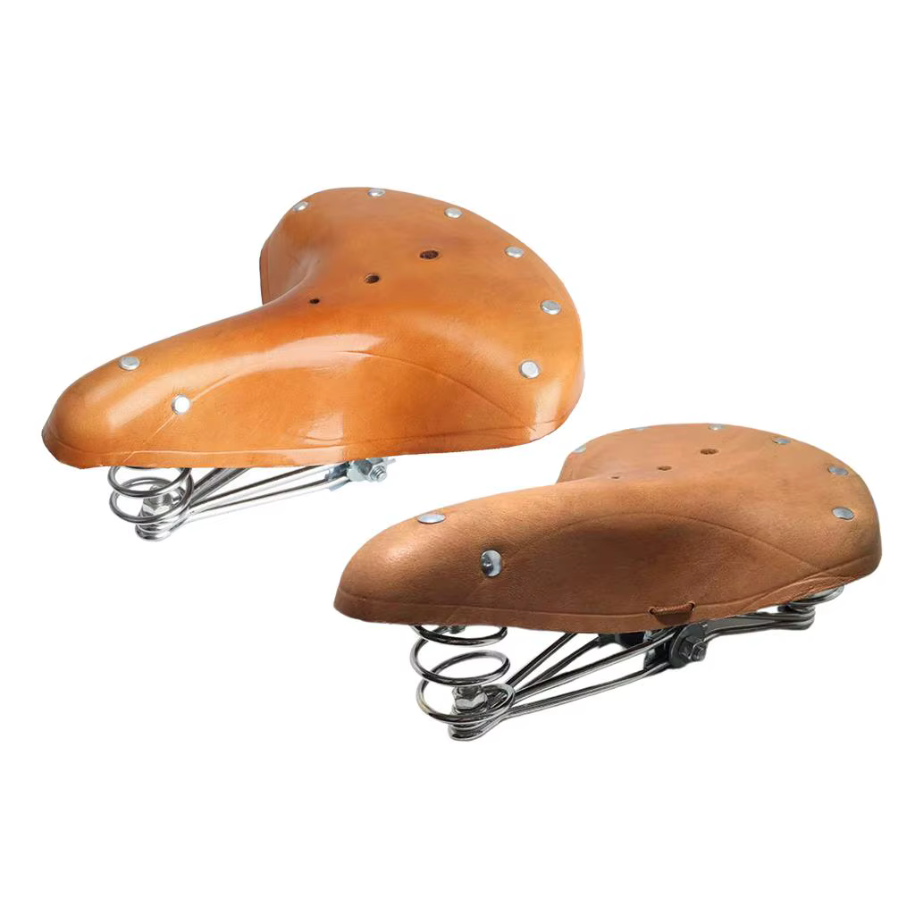 Selle de vélo en cuir avec ressorts, siège marron 26x21,5 cm