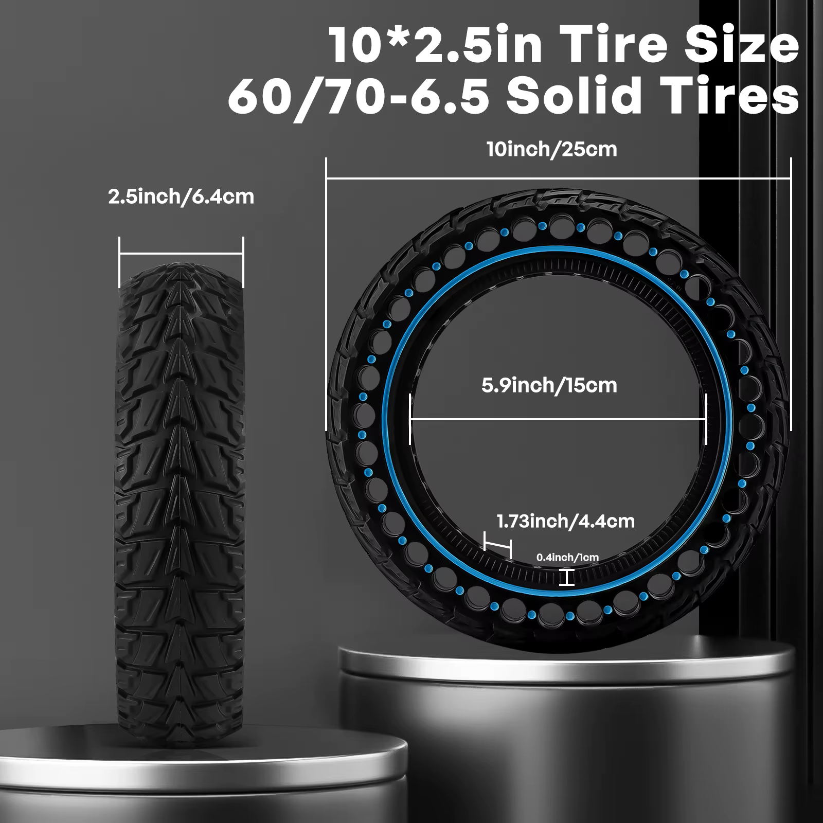 Pneu solide tout-terrain 10x2.5 (60/70-6.5) pour Scooter électrique Ninebot G30 G30L G30D