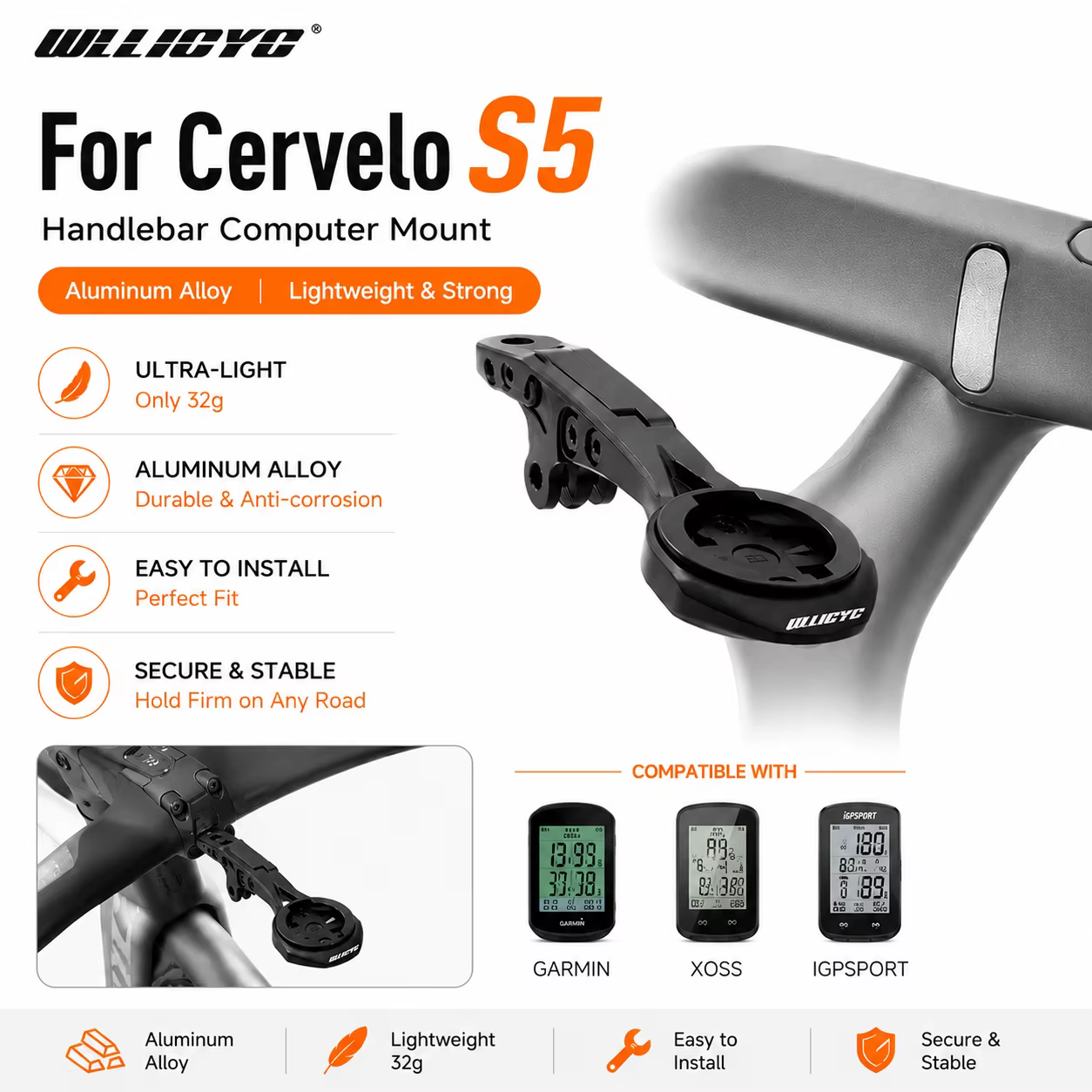 For Cervelo S5 Aerobar Integrated Handlebar Aluminum Alloy Bike Computer Mount Compatible With Gopro/GPS/Garmin/Bryton/Wahoo