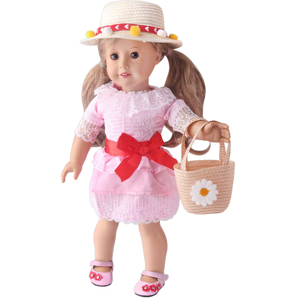 Accessoires pour poupée de 18 pouces : chapeau et sac, chapeau de paille pour la plage et le jardin, élégant béret pour poupée, accessoires de poupée tendance pour la photographie