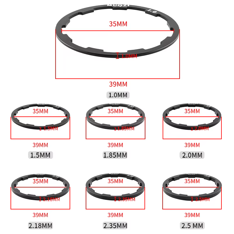 MUQZI 5 pièces rondelle de moyeu de vélo 7 8 9 10 11 12 vitesses Cassette volant entretoise 1mm 1.5mm 1.85mm 2mm 2.18mm