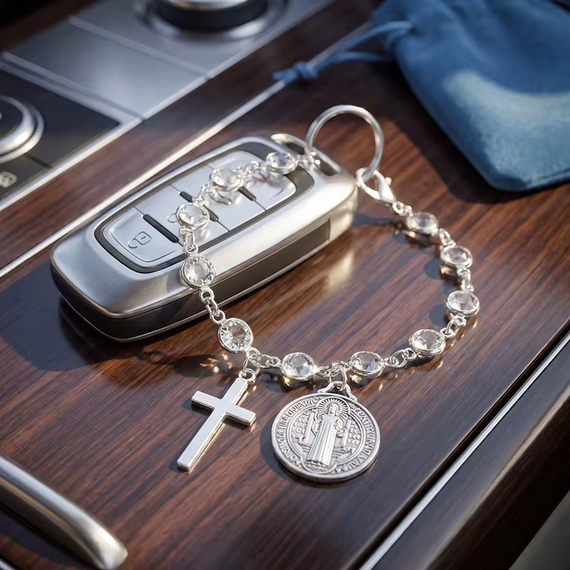 Accessoire de voiture, médaille et croix de Saint Benoît pour la décoration intérieure de voiture, pendentif de protection religieuse