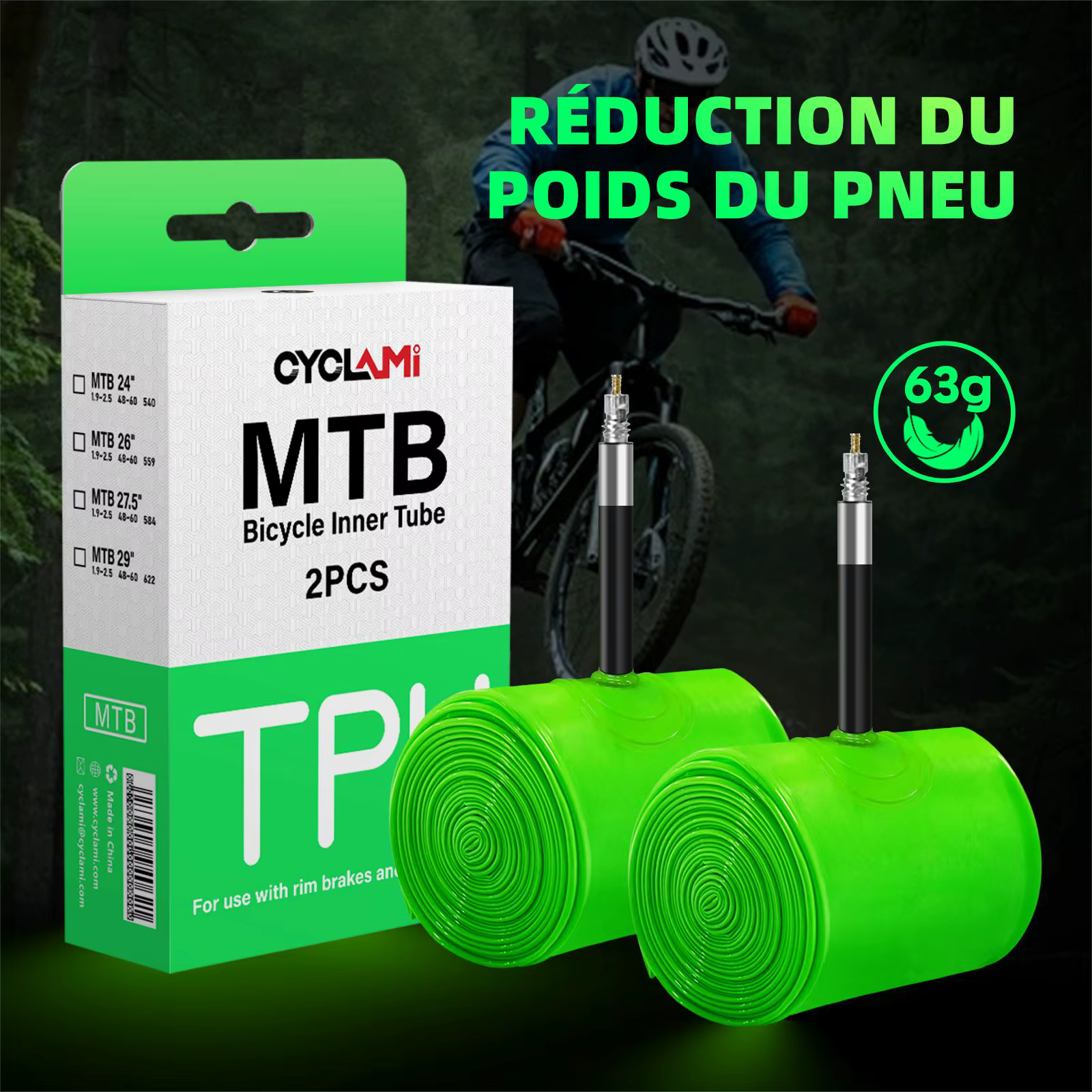 Chambre à air ultralégère CYCLAMI pour vélo VTT 26