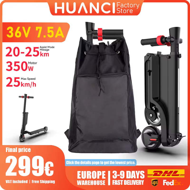 Trottinette électrique HUANCI X6 pour adultes, pliable, 350W, 36V 7.5A, avec application intelligente
