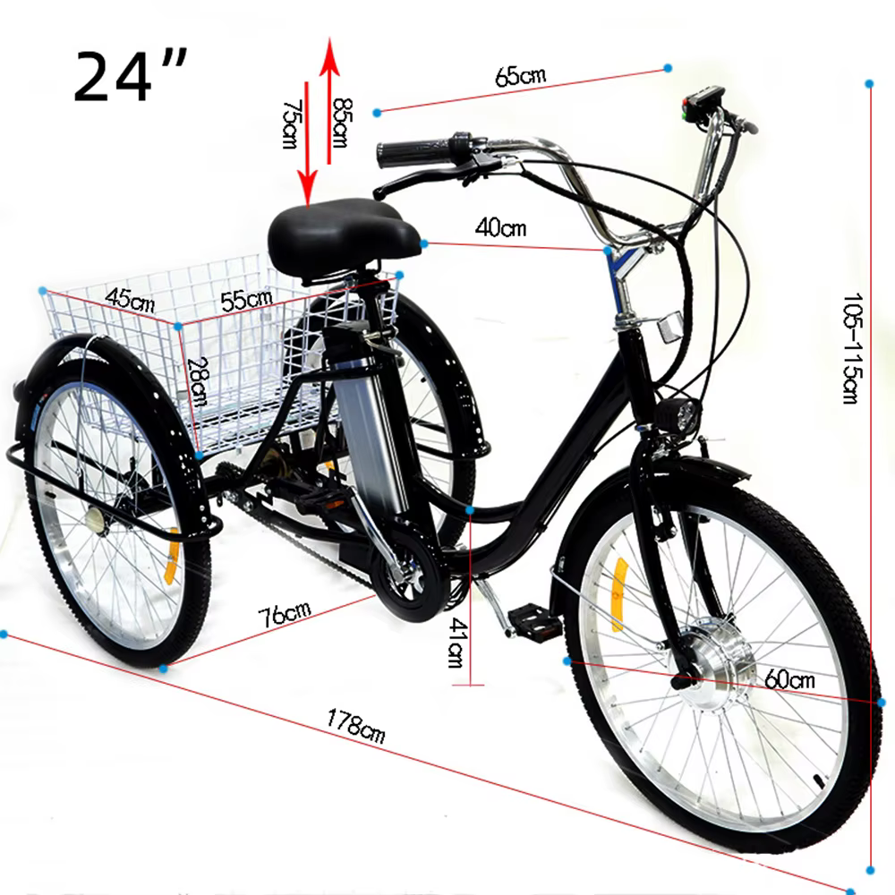 Vélo Cargo électrique pour adultes personnes âgées 350W 36V 12AH batterie au Lithium amovible