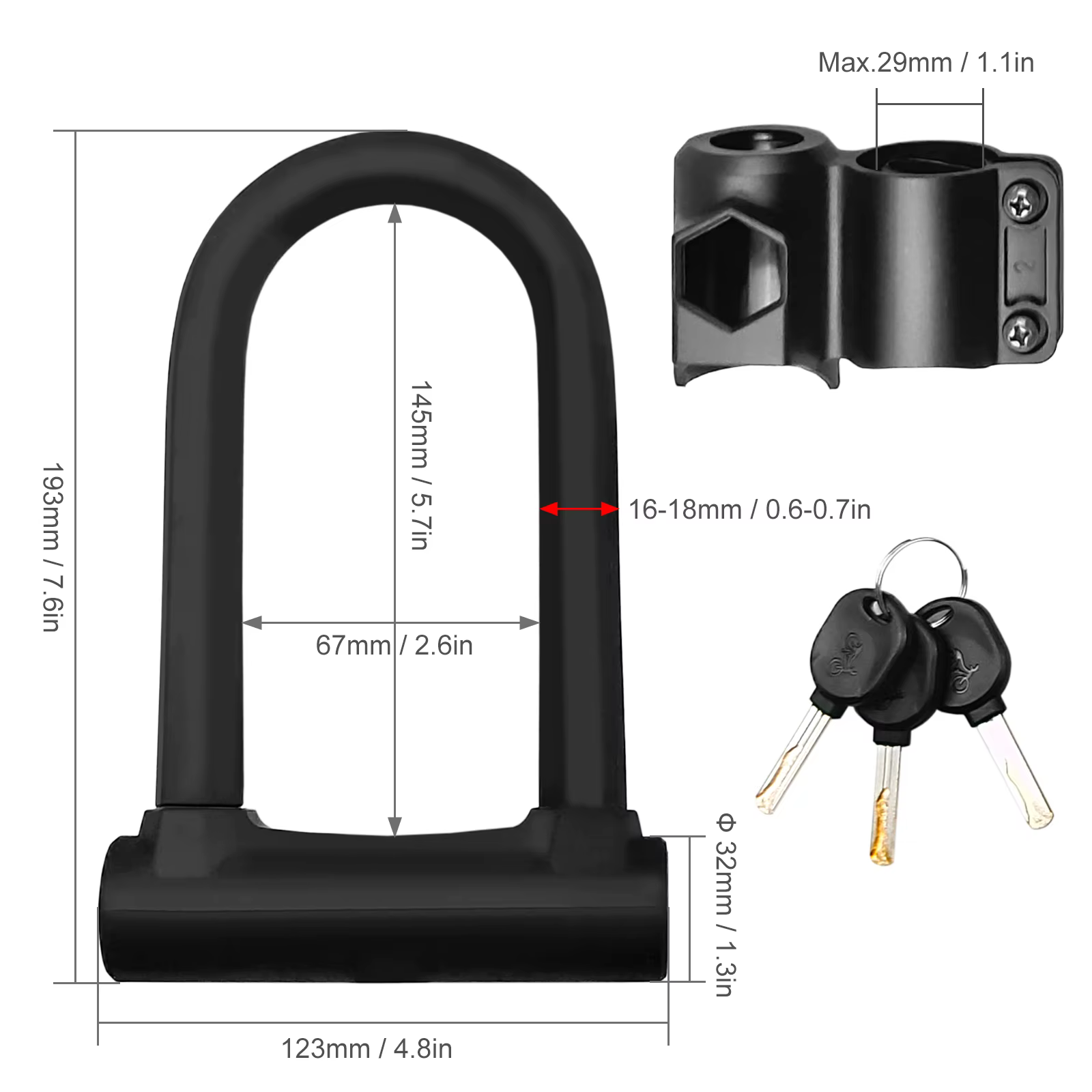 Serrure de vélo robuste en U, serrure sécurisée avec support de montage, antivol en forme de U