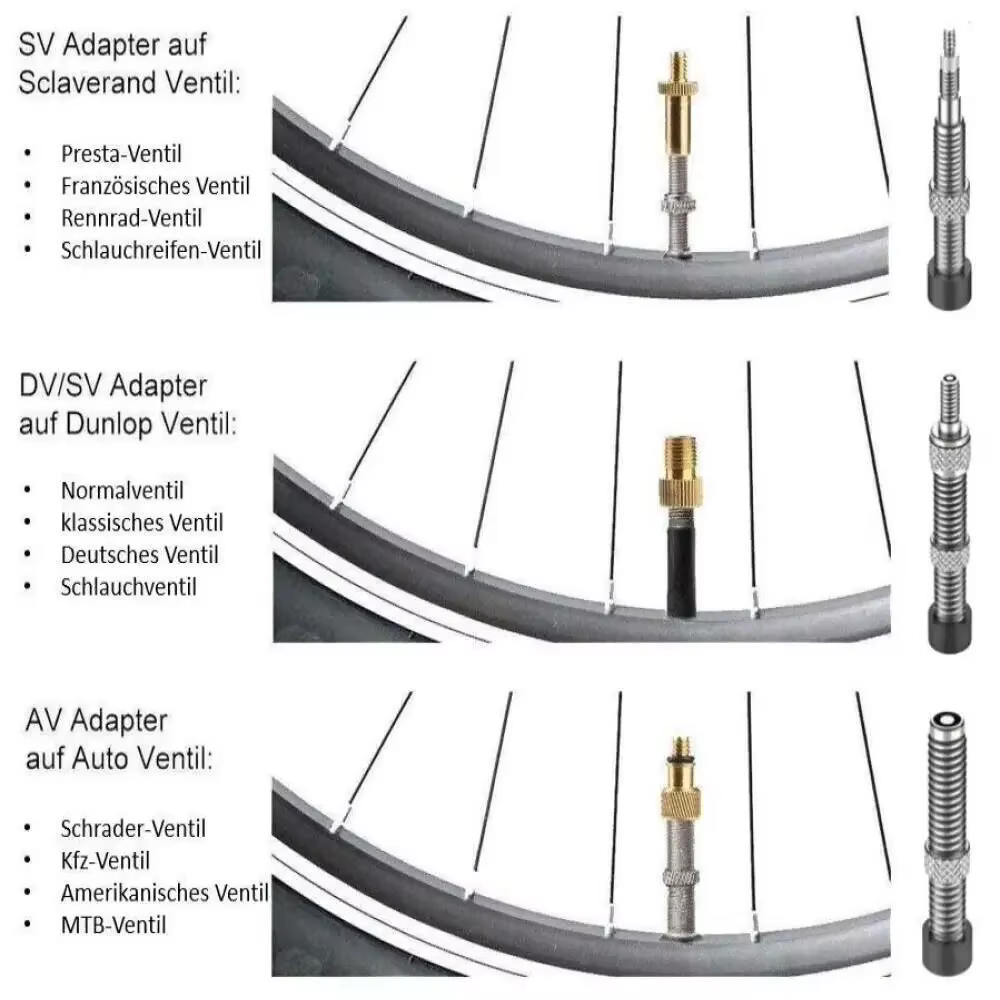 Kit d'adaptateurs universels pour valves de vélo : convertit