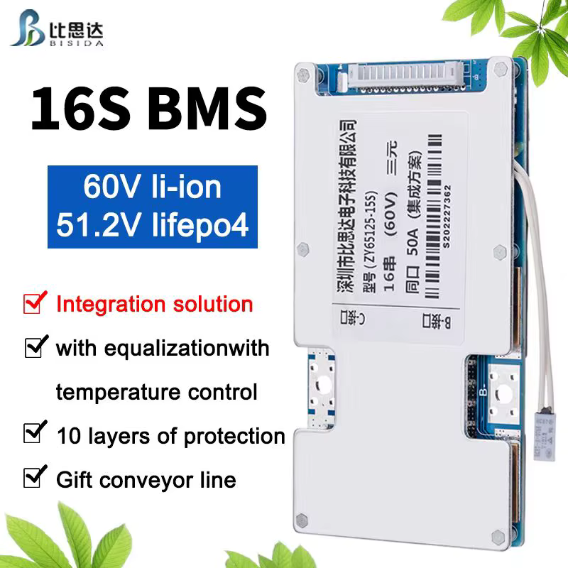 Bisida 16S 60V BMS 25A/30A/50A panneau de protection de batterie au Lithium/Lifepo4 Rechargeable avec balance pour vélo électrique 18650