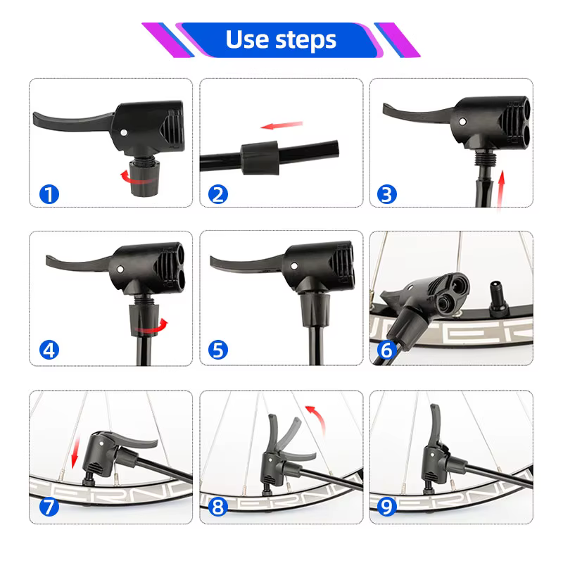 Pompe à main en plastique Schrader/Presta pour vélo de route et VTT