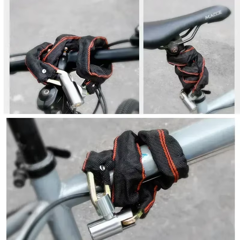 Antivol de vélo extra long et épaissi, chaîne antivol en nylon pour véhicules électriques 360 ° Verrou de vélo de montagne à protection rotative