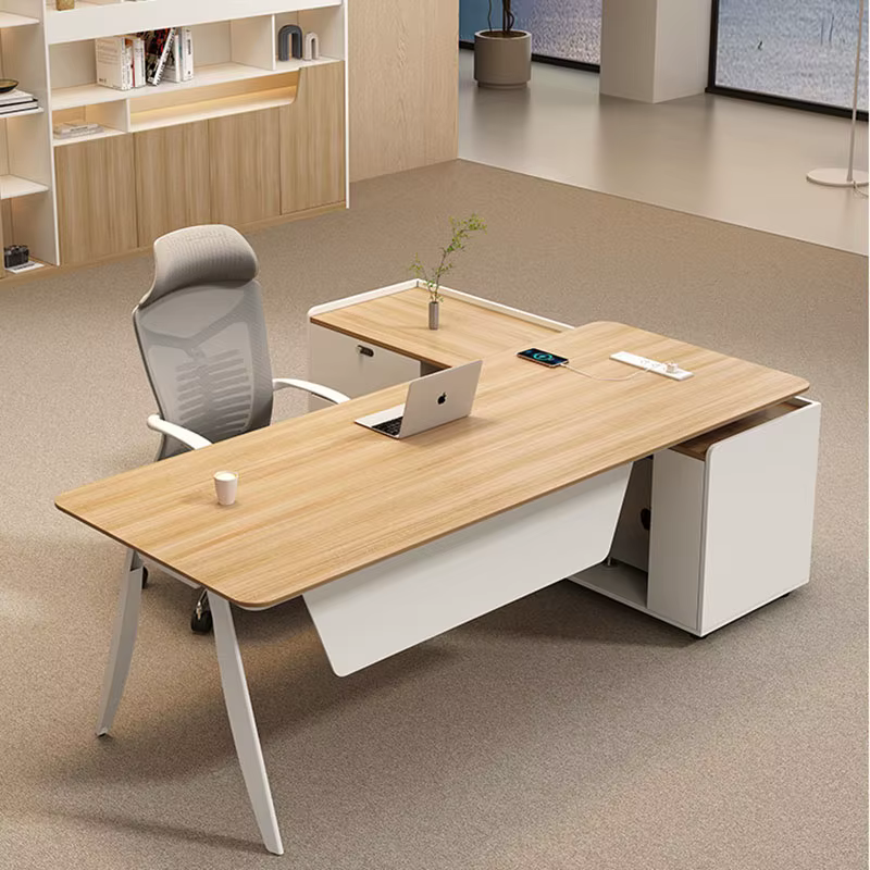 Bureau d'étude en bois moderne, design luxueux et gain de place, pour ordinateur, esthétique, mobilier de bureau sûr et élégant