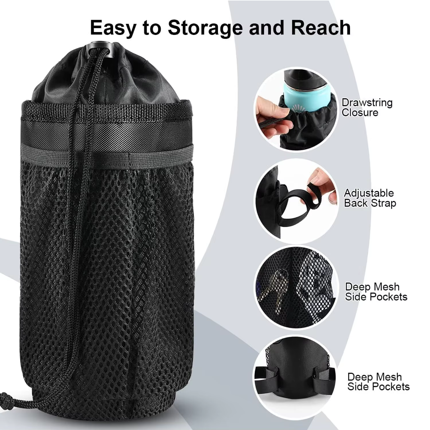 Sac porte-bouteille d'eau de vélo isolé avec rangement pour téléphone