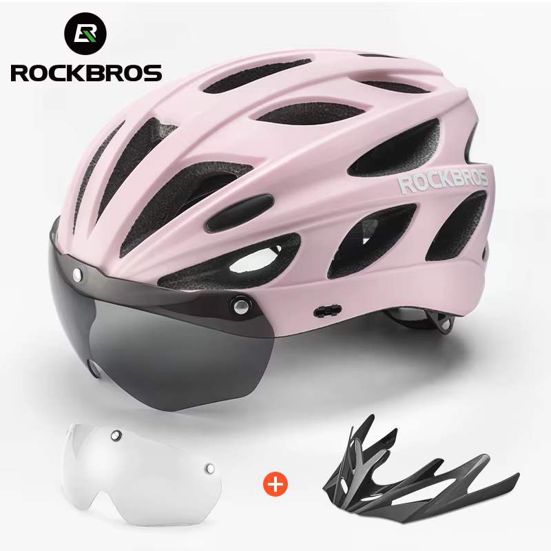 ROCKBROS casque de vélo femmes léger respirant avec lunettes lentille magnétique réglable