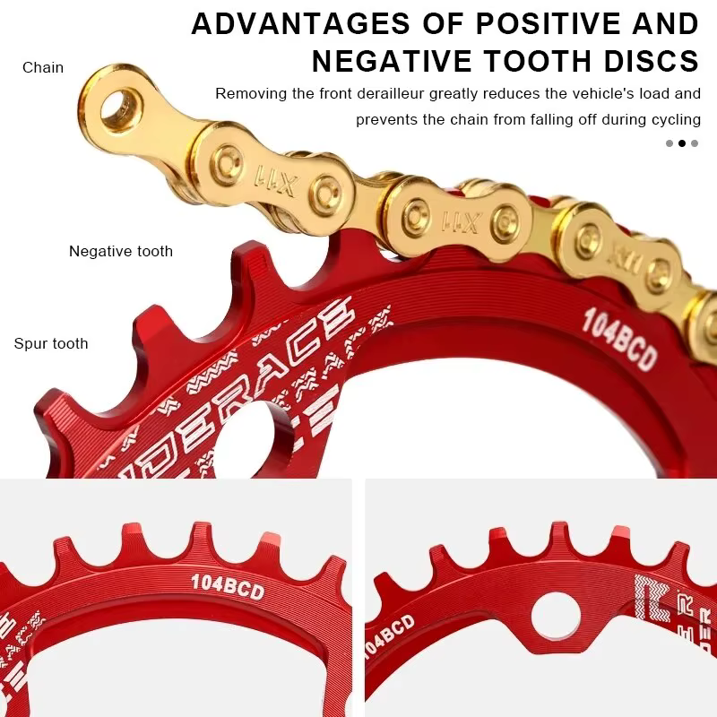 RIDERACE vélo manivelle plateau 104BCD forme ronde étroite large 32T/34T/36T/38T VTT pédalier roue à chaîne plaque unique
