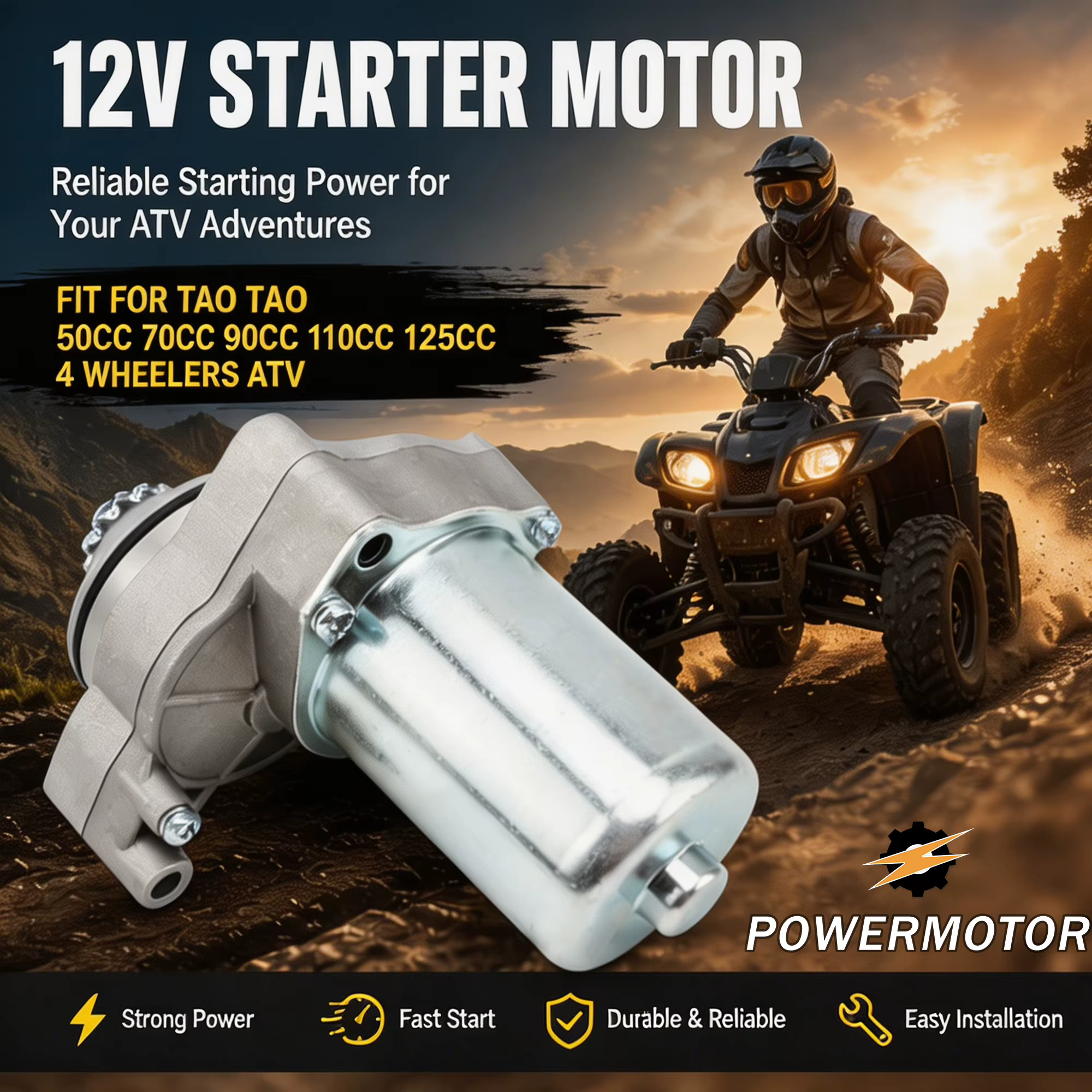 Démarreur électrique 12V pour moto tout-terrain Tao Tao 50cc 70cc 90cc 110cc 125cc, accessoires modifiés pour ATV, cyclomoteur et motocross