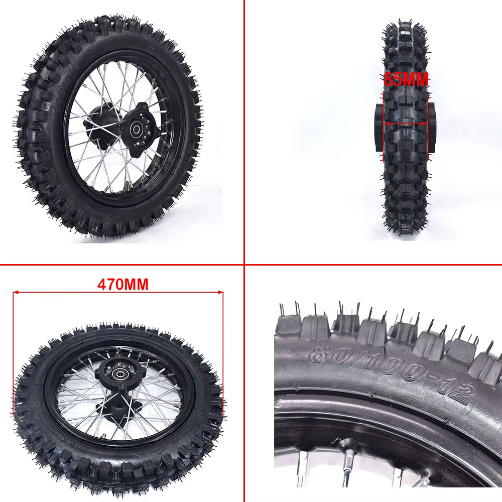 Roue arrière 1.85-12 pouces avec pneu 80/100-12 pignon de plaque de disque de frein 190MM # 428 pour moto CRF KLX Kayo BSE Dirt Pit Bike