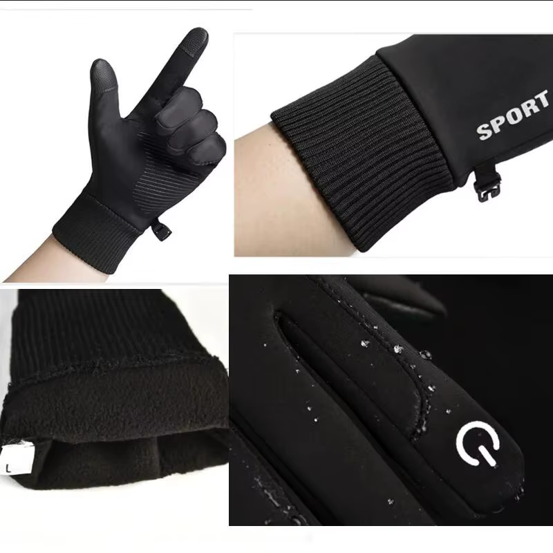 Ensemble de gants de cyclisme imperméables avec doublure en tissu tactile en laine