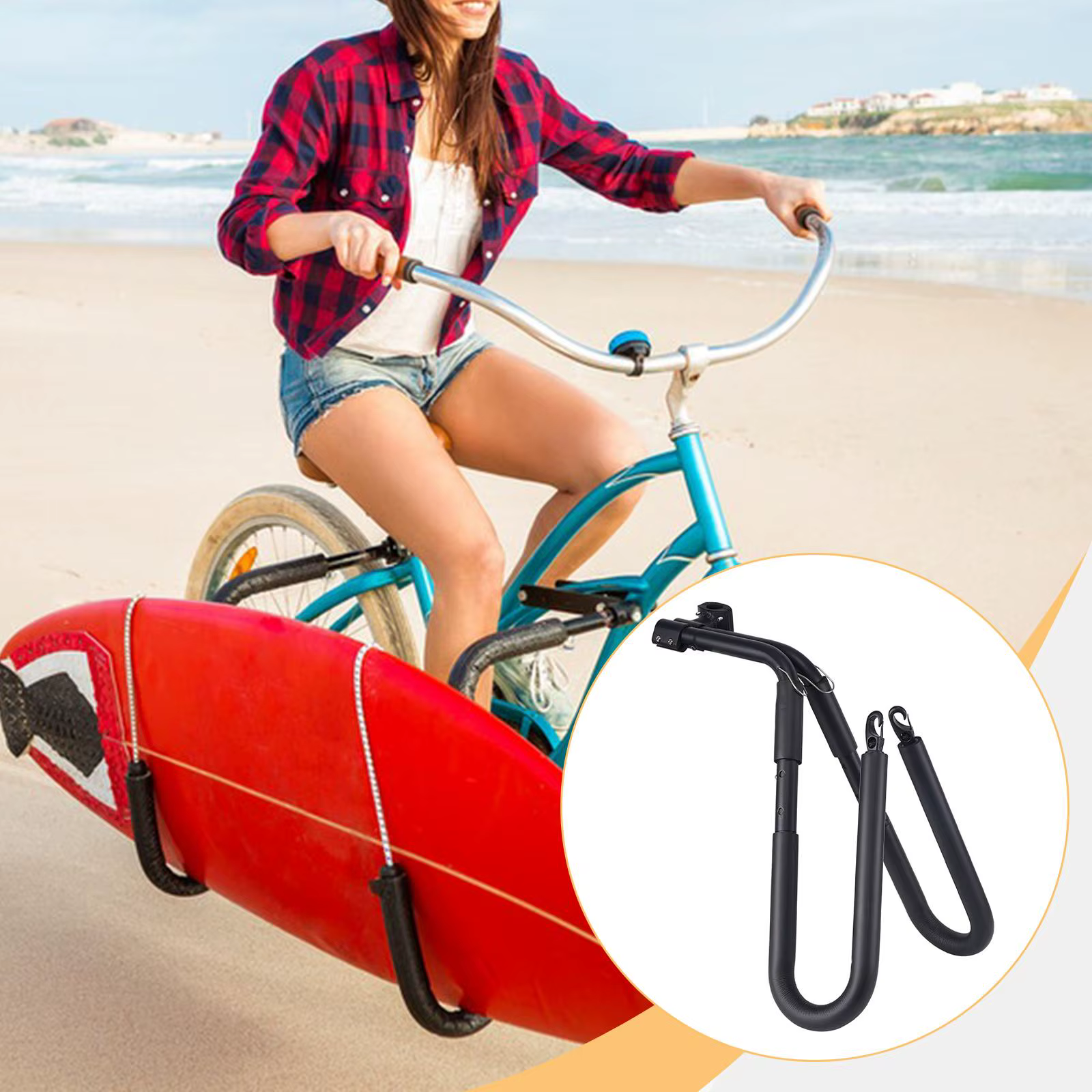 Support de vélo pour planche de surf en aluminium noir – Fixation robuste pour des sorties de plage sûres et faciles
