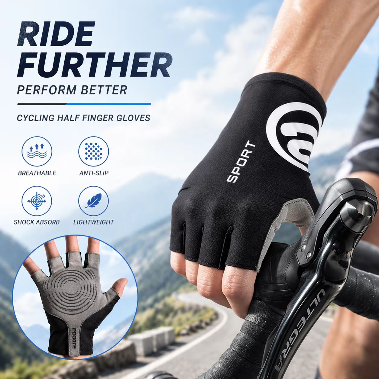 Gants de cyclisme demi-doigts pour tous