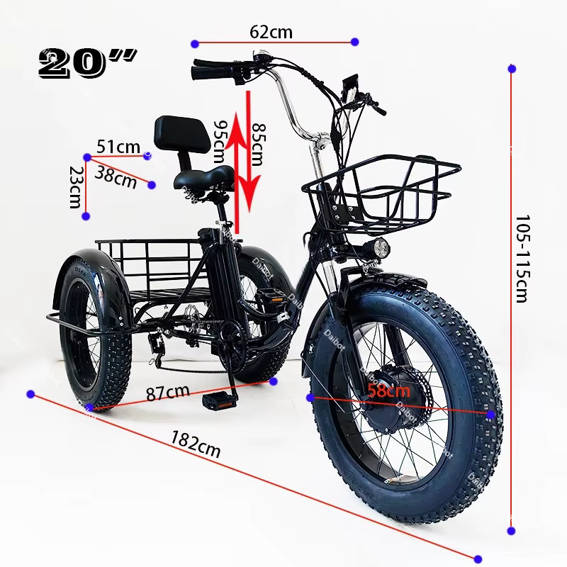 Tricycle électrique pliant à 3 roues de 20 pouces pour adultes