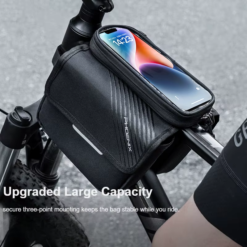 Sacoche pour tube supérieur de vélo avec étui de téléphone