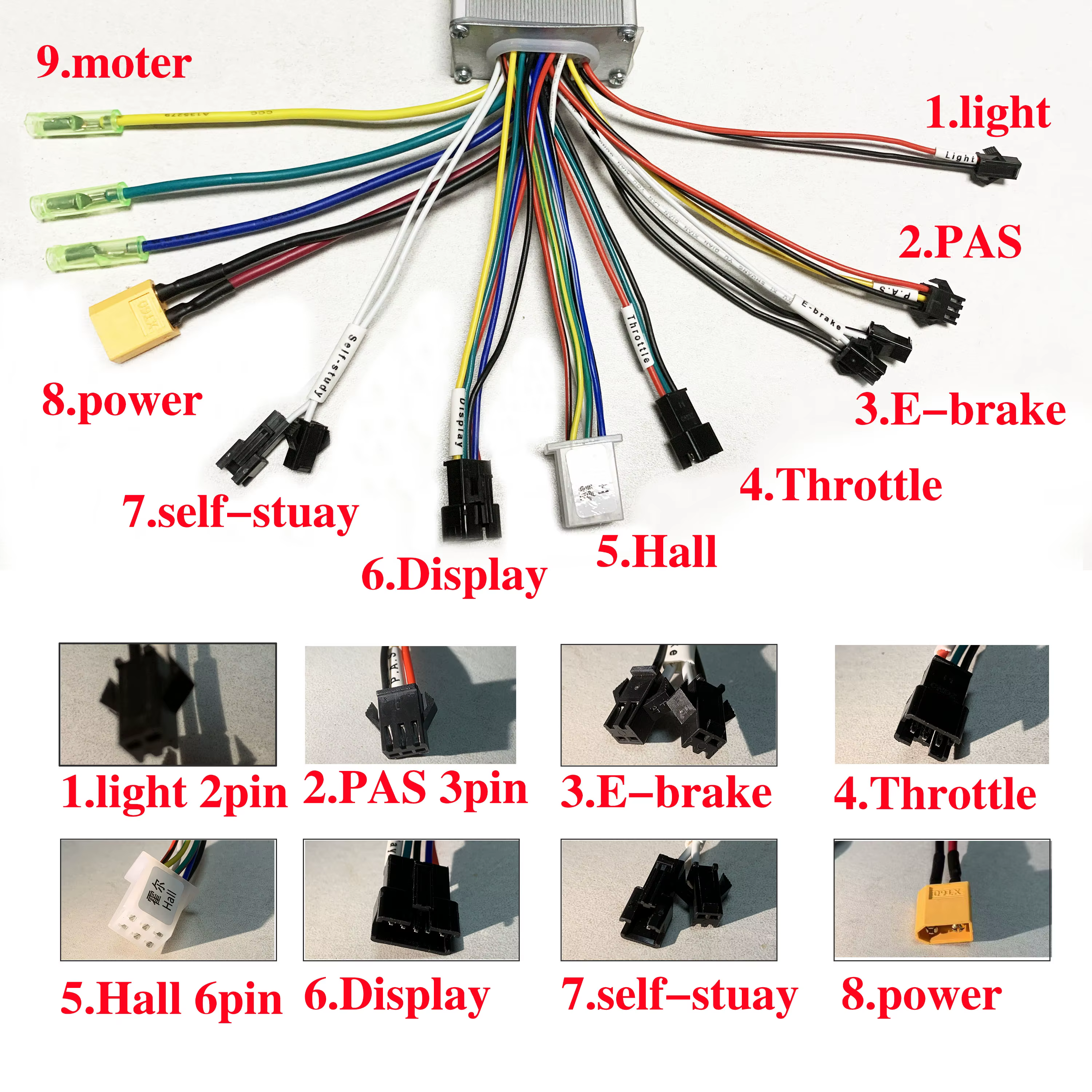 Kit de vélo électrique 24V/36V/48V: contrôleur d'onde sinusoïdale 25A avec instrument LED S800