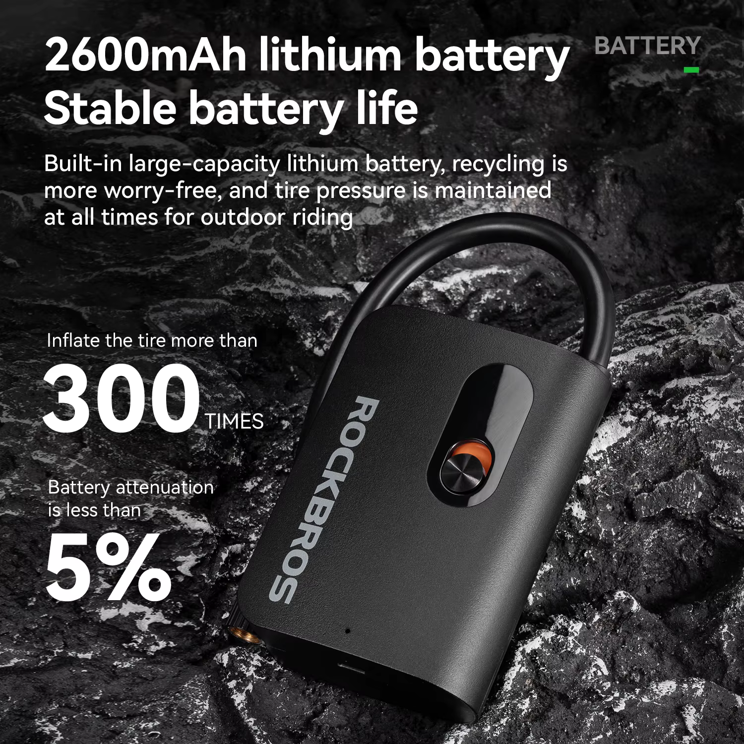 ROCKBPROS Mini pompe électrique de vélo Portable 70psi 2600mAH