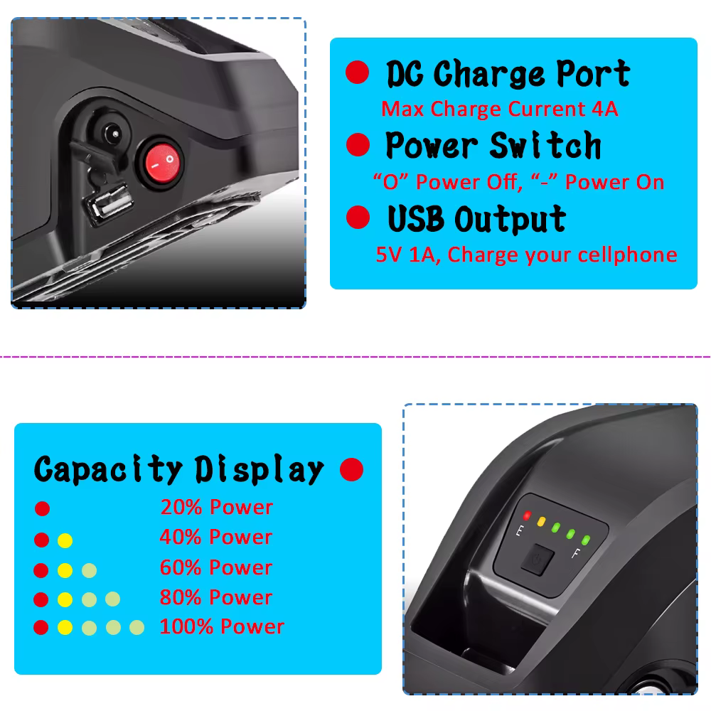 Vélo électrique Heybike Mars 2.0, batterie lithium-ion 48V 13Ah 17.5Ah 840Wh intégrée au cadre, pour vélos électriques ENGWE M20 500W 750W longue autonomie
