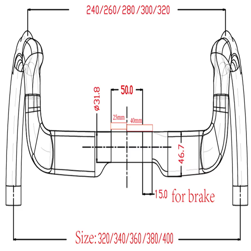 Guidon de vélo de piste en carbone BIKEDOC HB27 nouvelle version avec freins