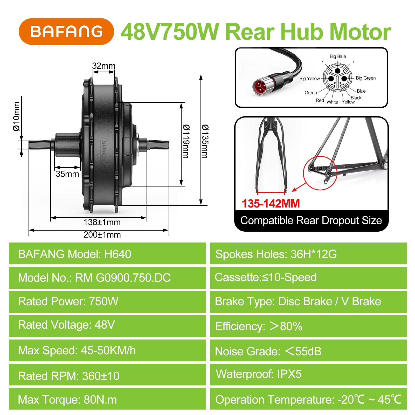 Bafang 750W Kit de vélo électrique moteur de moyeu de roue motrice arrière