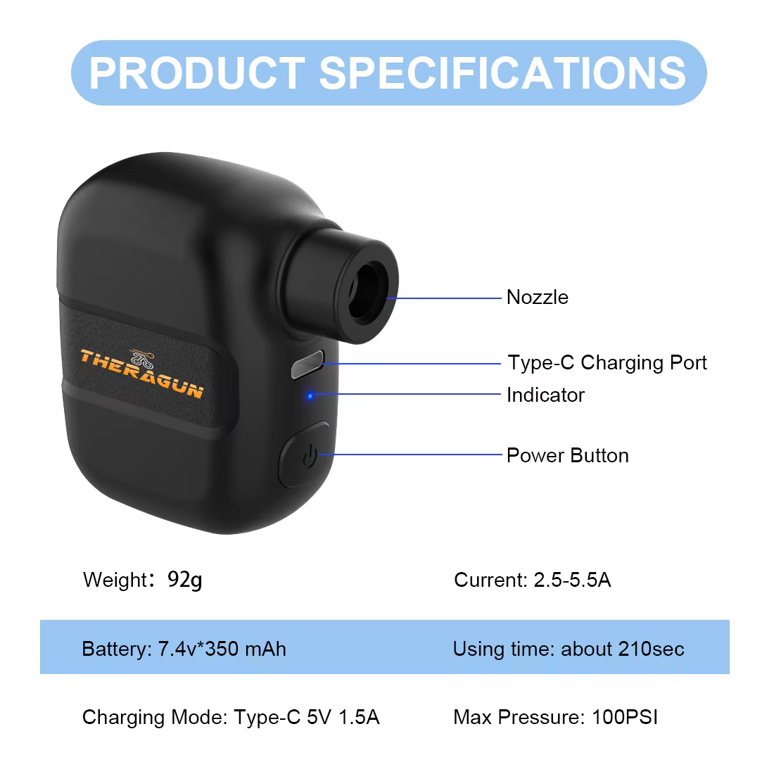 Mini pompe à vélo gonfleur d'air Portable Rechargeable 100PSI 5V type-c accessoires